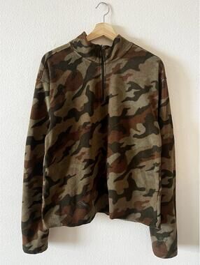 Starter Fleece Jacket Mens XL Long Sleeve Camo Print 1/4 Zip